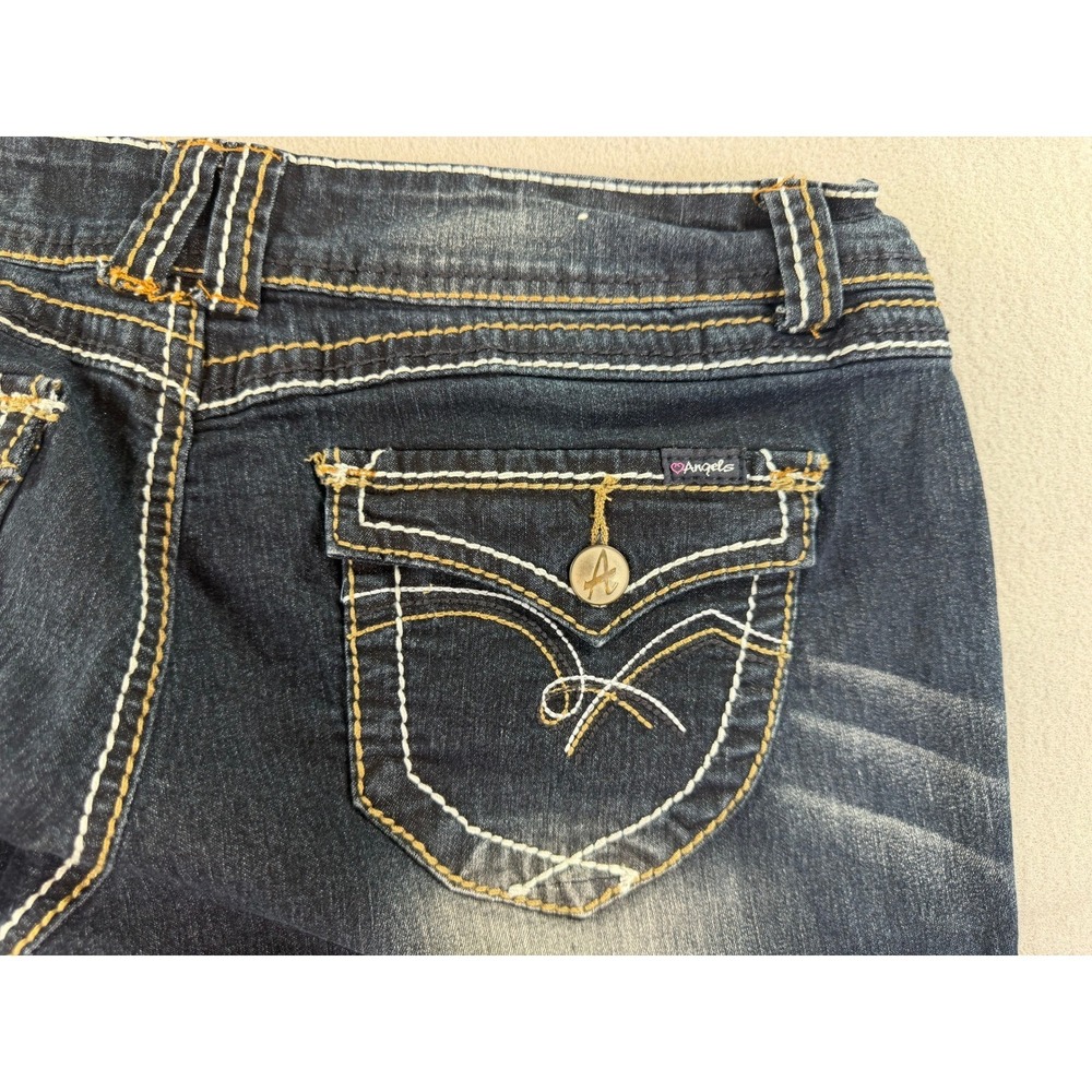 Angels Jeans Womens Size 15 Long Bootcut Dark Wash Thick Stitch Denim Blue